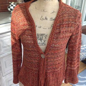 Kim Rogers Acrylic Sz Med 3/4 Sleeve Open Weave Cardigan